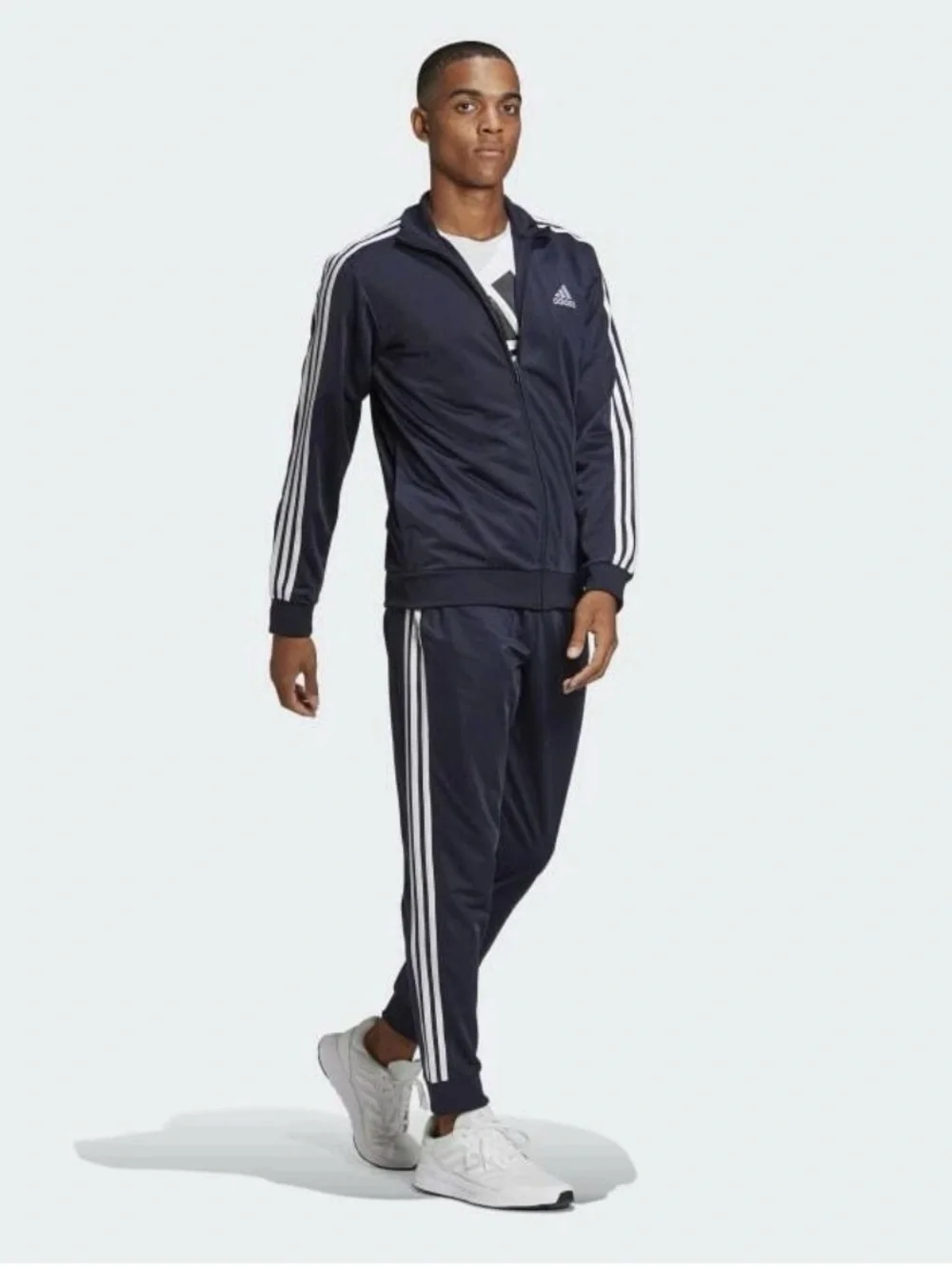 Adidas Navy Blue Track SET Jacket with White Stripes and pants great set NWT